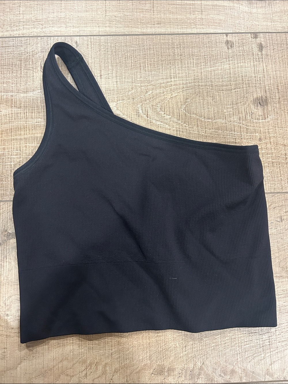 One-Shoulder Black Ribbed Crop Tank- Athleta